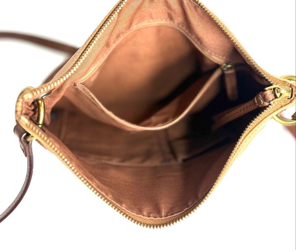 Fossil Cognac Brown & Tan Leather Crossbody Bag Two Tone Adjustable Strap - Picture 6 of 8
